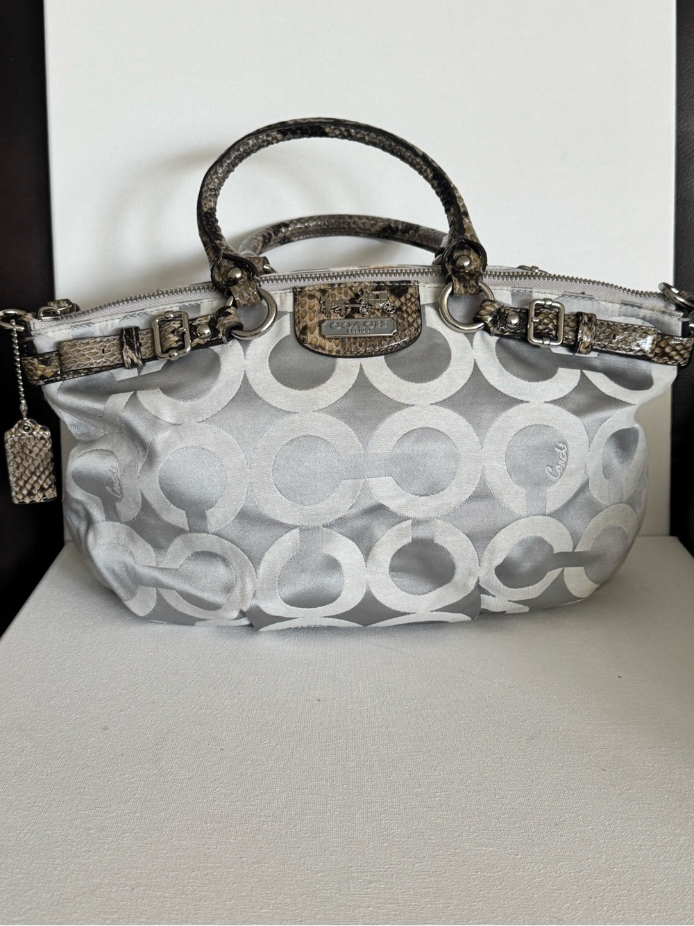 Coach Gray Madison Sophia Satchel with Snakeskin Trim